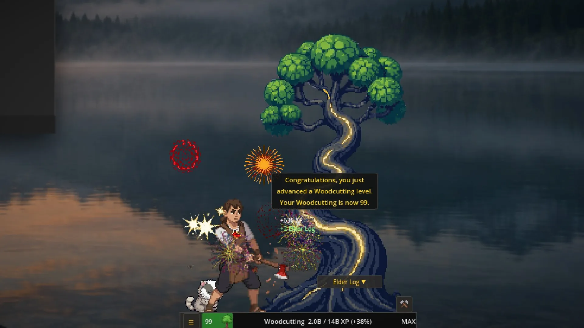 Fireworks as Woodcutting hits level 99