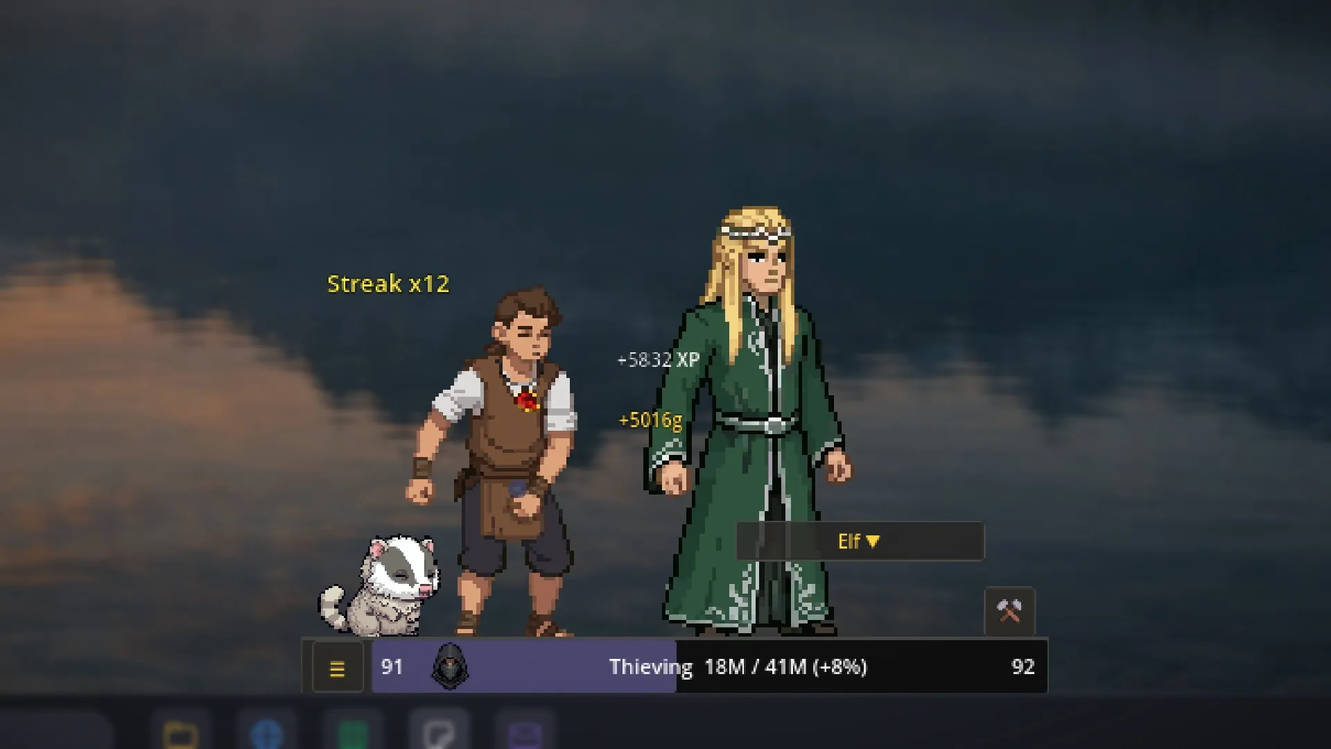 Thieving: a twelve-steal streak on an elf