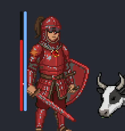The darker red Dragon armour, sword and shield