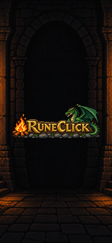 RuneClick phone wallpaper: the logo in the torchlit stone hall